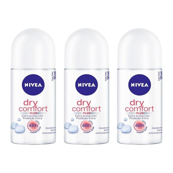 Imagem de Kit 3 Unidades Desodorante Roll On Nivea Dry Confort 50ml