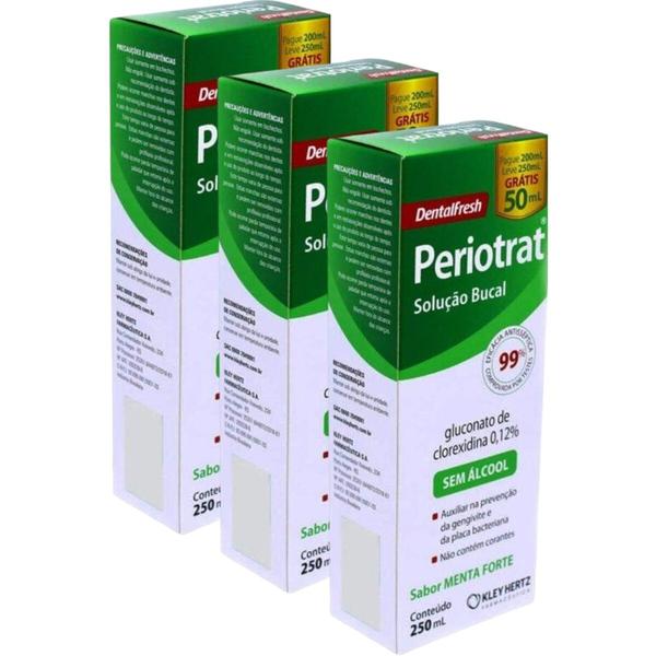 Imagem de Kit 3 Unidades Enxaguante Bucal Periotrat Dental Fresh Sabor Menta Forte sem alcool 250ml