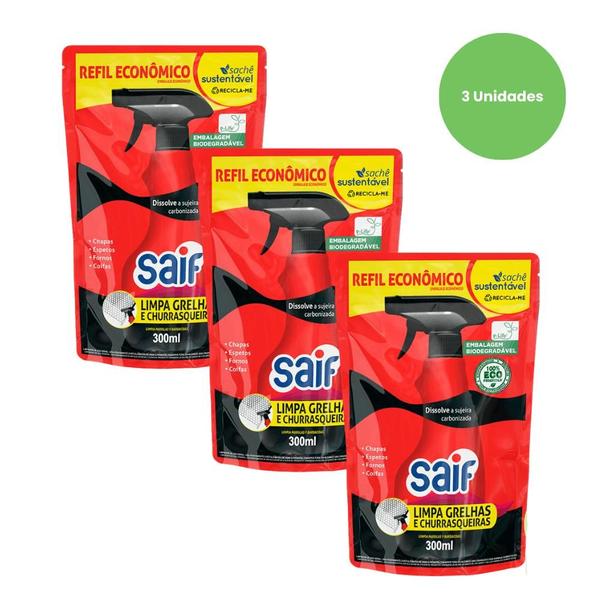 Imagem de Kit 3 Unidades Limpa Grelha e Churrasqueira Refil 300ml Refil Saif