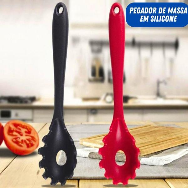 Imagem de Kit 3 Utensílio de Silicone Colher Pegador de Massas e Concha Resistente Qualidade Silicone Premium