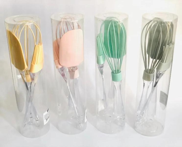 Imagem de Kit 3 Utensílios De Silicone Espátula Pincel Fouet - Verde