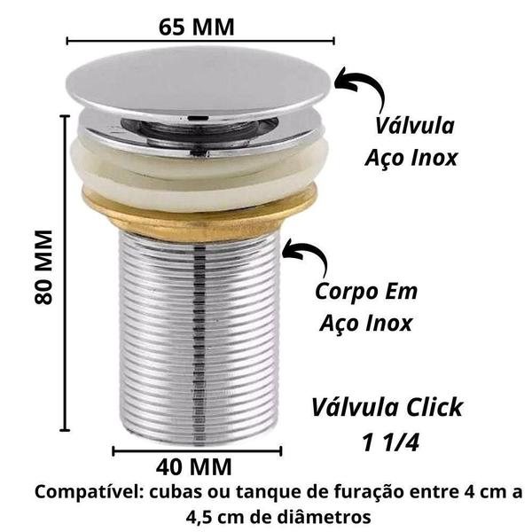 Imagem de Kit 3 Válvula Click Lavatorio 1 1/4 Metal Inox Cuba Tanque