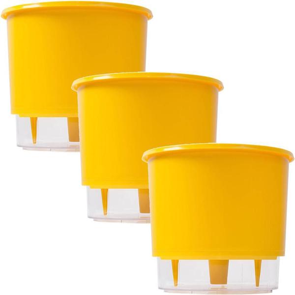 Imagem de Kit 3 Vaso Raiz Auto Irrigável 16Cm Amarelo Cultivar Planta