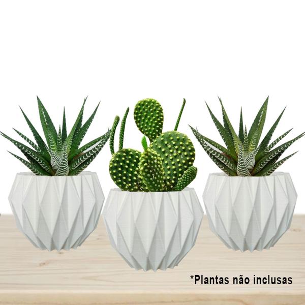 Imagem de Kit 3 Vasos Cachepot Suculenta Erva Flor Decora Casa Origami