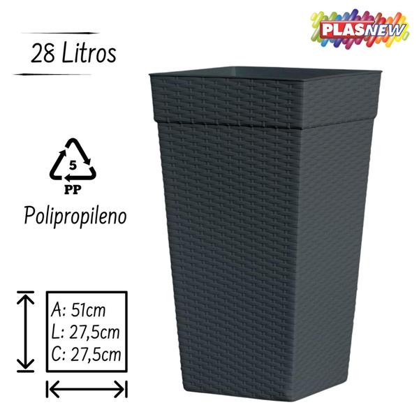 Imagem de Kit 3 Vasos Coluna Luxo Rattan Plástico 28l/17l/10l Jardim Plantas Flores Pracasa Plasnew