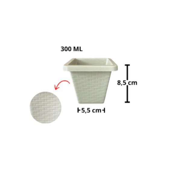 Imagem de Kit 3 Vasos De Planta Pequeno 300ml Quadrado Plástico Rattan