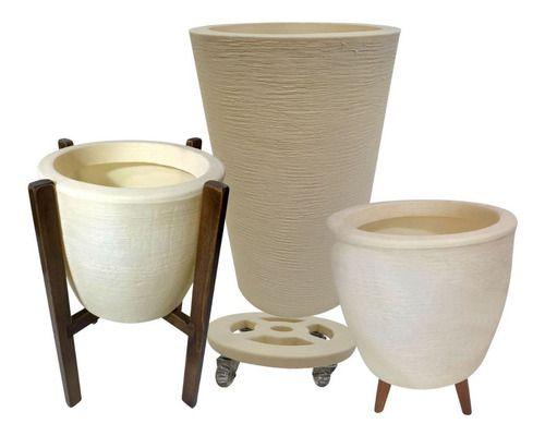 Imagem de Kit 3 Vasos Decorativos Para Flores E Plantas Com Suporte 