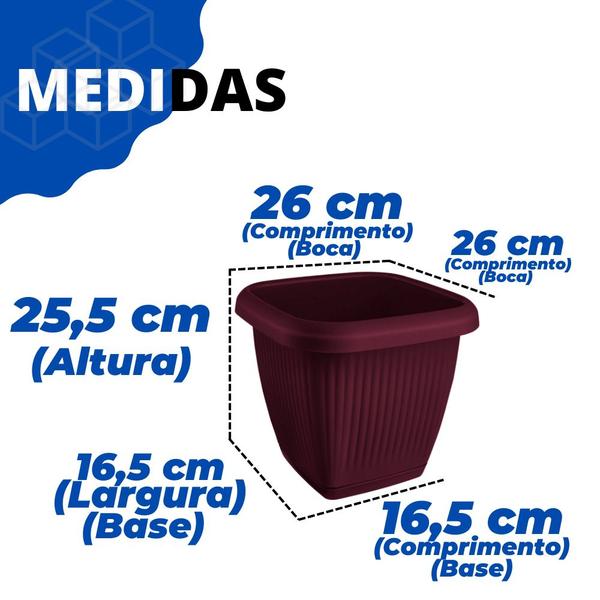 Imagem de Kit 3 Vasos Para Plantas 9,6L C/ Prato Decoração Casa Jardim