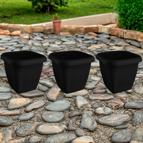 Imagem de Kit 3 Vasos Para Plantas 9,6L C/ Prato Decoração Casa Jardim