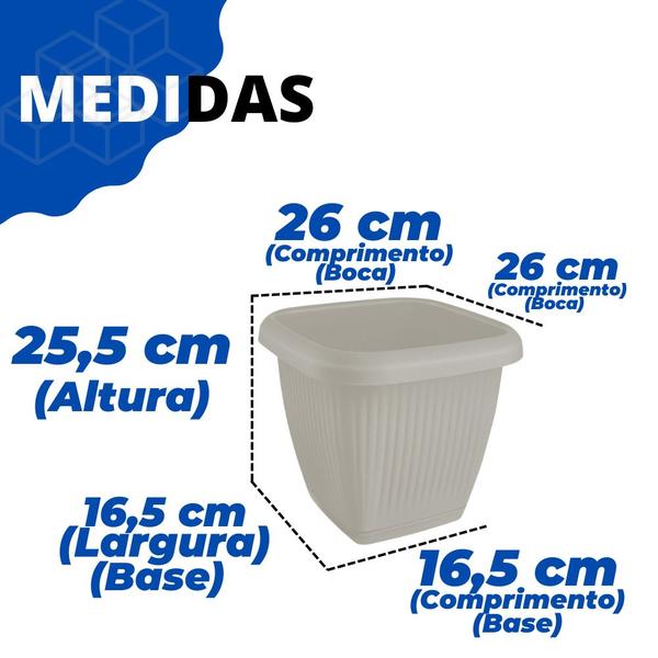 Imagem de Kit 3 Vasos Para Plantas 9,6L C/ Prato Decoração Casa Jardim