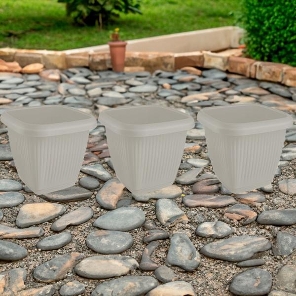 Imagem de Kit 3 Vasos Para Plantas 9,6L C/ Prato Decoração Casa Jardim