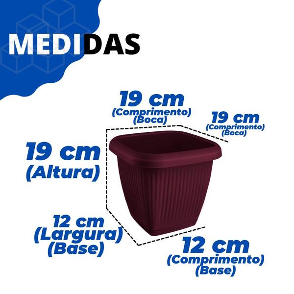 Imagem de Kit 3 Vasos Para Plantas C/ Prato Quadrado 3,9L Decorativo Casa Jardim