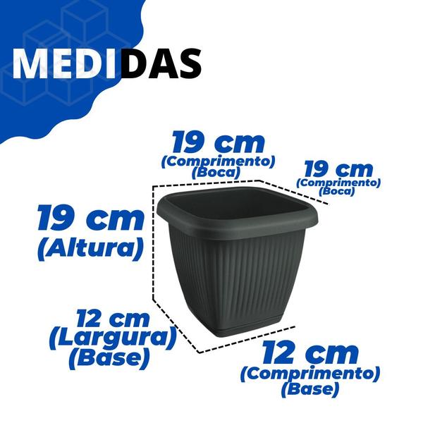 Imagem de Kit 3 Vasos Para Plantas C/ Prato Quadrado 3,9L Decorativo Casa Jardim