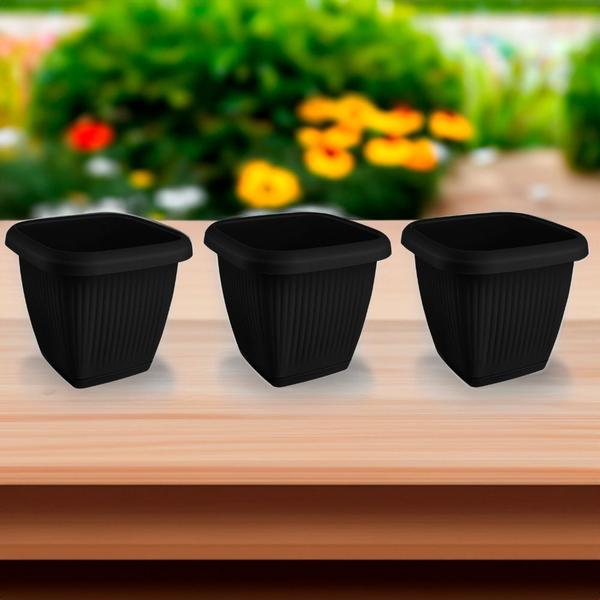 Imagem de Kit 3 Vasos Para Plantas C/ Prato Quadrado 3,9L Decorativo Casa Jardim