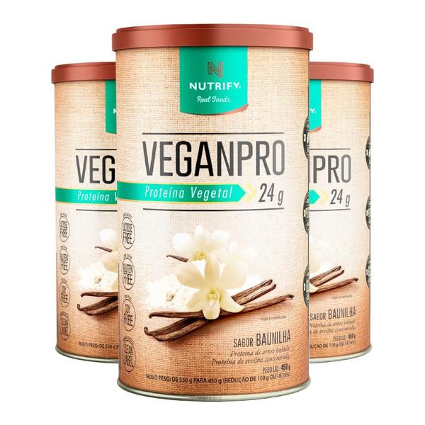 Kit 3 Veganpro Proteína Vegetal Baunilha Nutrify 450g Imagem de Kit 3 Veganpro Proteína Vegetal Baunilha Nutrify 450g