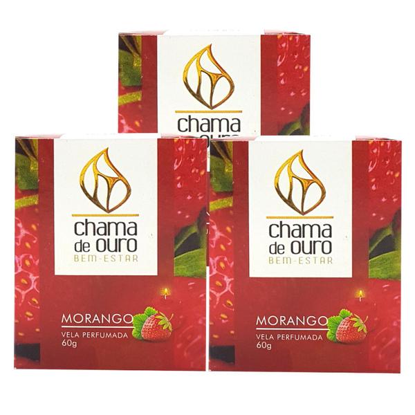 Imagem de Kit 3 Velas Aromática Perfumada Vela Decorativa Morango 60g