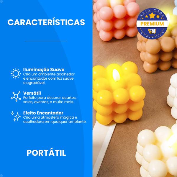 Kit 3 Velas Decorativas Colorida Eletrônica Bubble Quadrada - Hxt Imagem de Kit 3 Velas Decorativas Colorida Eletrônica Bubble Quadrada