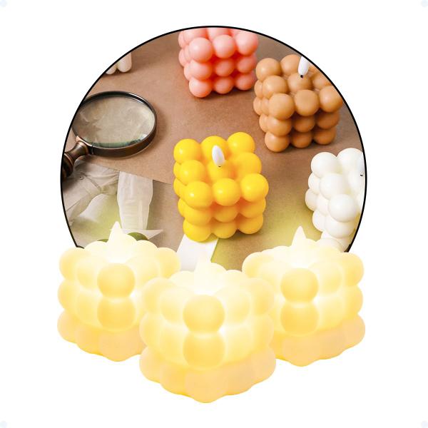 Kit 3 Velas Decorativas Colorida Eletrônica Bubble Quadrada - Hxt Imagem de Kit 3 Velas Decorativas Colorida Eletrônica Bubble Quadrada