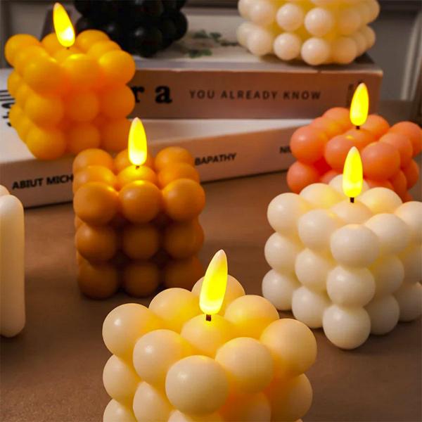 Kit 3 Velas Decorativas Colorida Eletrônica Bubble Quadrada - Hxt Imagem de Kit 3 Velas Decorativas Colorida Eletrônica Bubble Quadrada