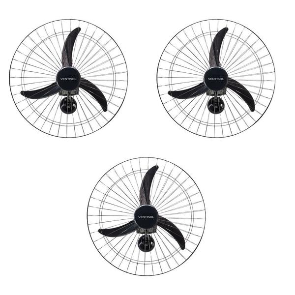 Imagem de Kit 3 Ventiladores Osc Parede 60cm Preto -  Bivolt 543