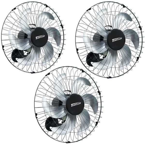 Imagem de Kit 3 Ventiladores Parede 50cm 200W Industrial Turbo Turbão 6 Pás Bivolt 110V 220V Preto Vitalex