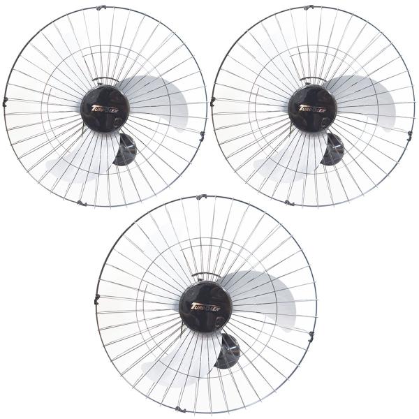 Imagem de Kit 3 Ventiladores Parede 60cm 200W Industrial Turbo Turbão 3 Pás Bivolt 110V 220V Preto Vitalex