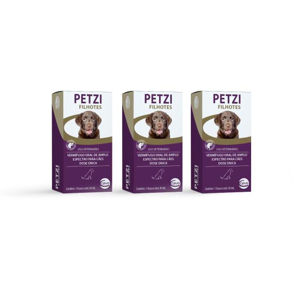 Imagem de Kit 3 Vermífugo Petzi Cães Filhotes Dose Única Ceva 20ml