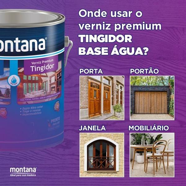 Imagem de Kit 3 Verniz Para Madeira Tingidor Base Água Brilhante Montana 3,6 Litros Imbuia