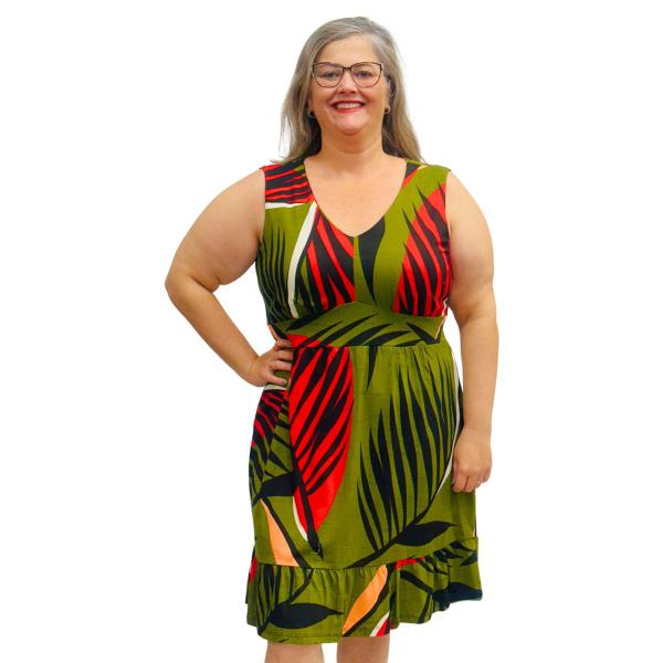 Imagem de Kit 3 Vestidos Estampados Plus Size Regata Midi Gola V Frente Forrada Moda Verão