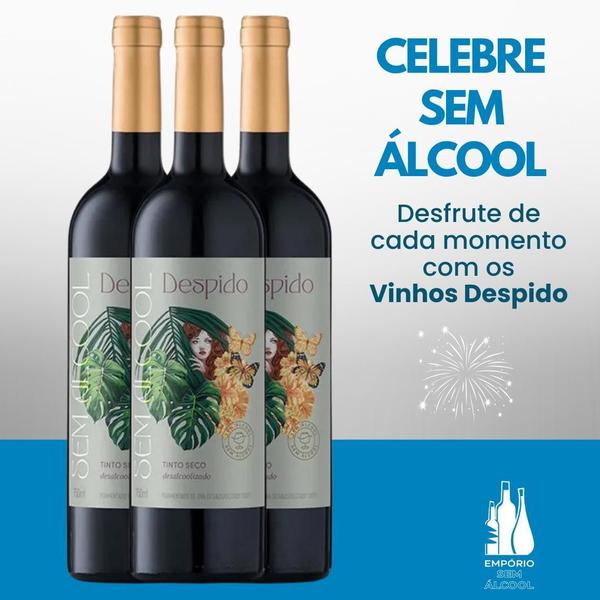 Imagem de Kit 3 Vinho Sem Álcool Despido Tinto Seco - 750Ml Nacional