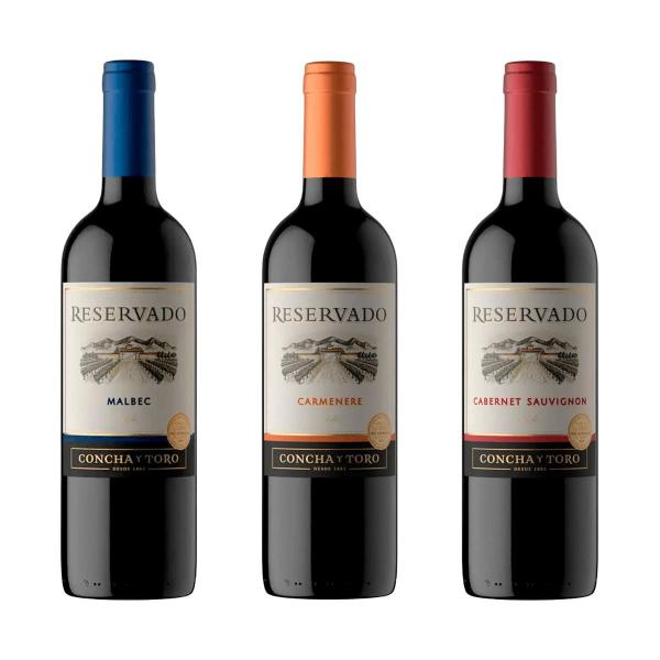 Imagem de Kit 3 Vinhos Concha Y Toro Malbec Cabernet Sauvignon e Carmenere 750ml 