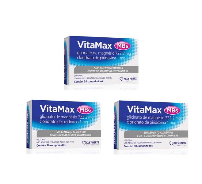 Imagem de Kit 3 Vitamax Mb6 Suplemento De Magnésio E Vitamina B6