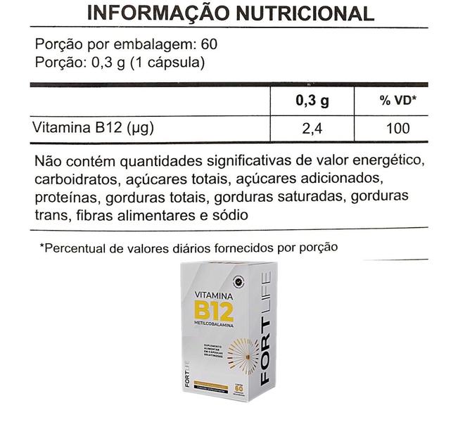 Imagem de Kit 3 Vitamina B12 Metilcobalamina 60 Cápsulas - Fortlife