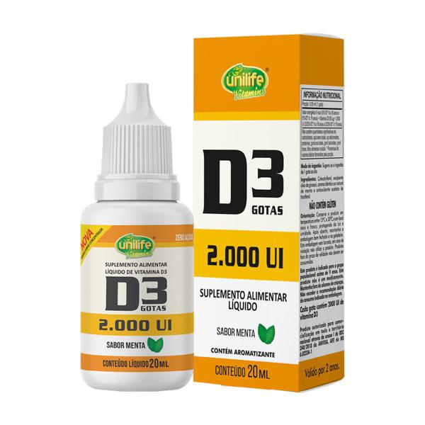 Imagem de Kit 3 Vitamina D3 2.000 UI Unilife Menta 20ml