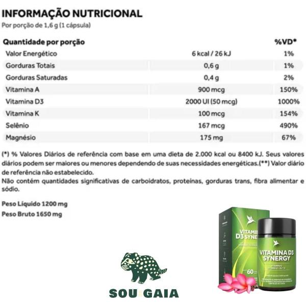 Imagem de Kit 3 Vitamina D3 Synergy Puravida 2.000u.i.s K2 Mk7 Cápsula