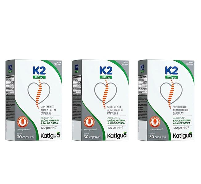 Imagem de Kit 3 Vitamina K2, Mk-7, Menaquinona-7 30 Cápsulas Katigua