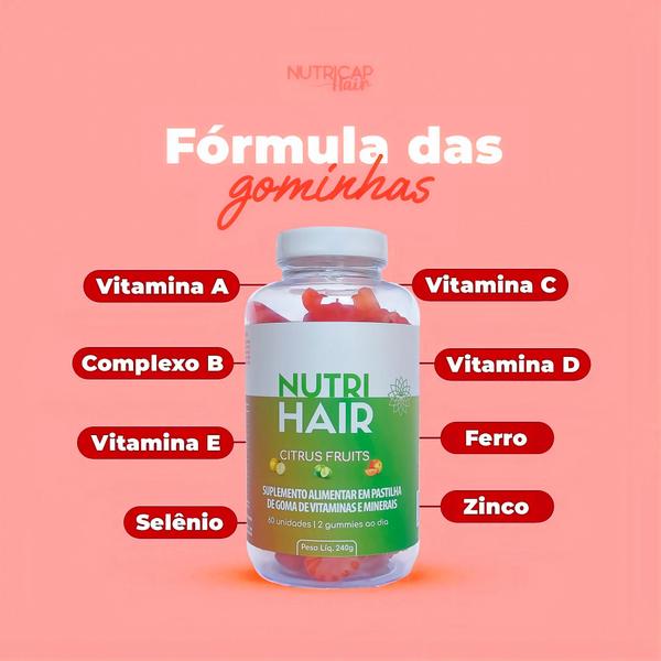 Imagem de Kit 3 Vitaminas em Goma para Cabelo Pele e Unhas Reduz Queda Capilar Nutri Hair