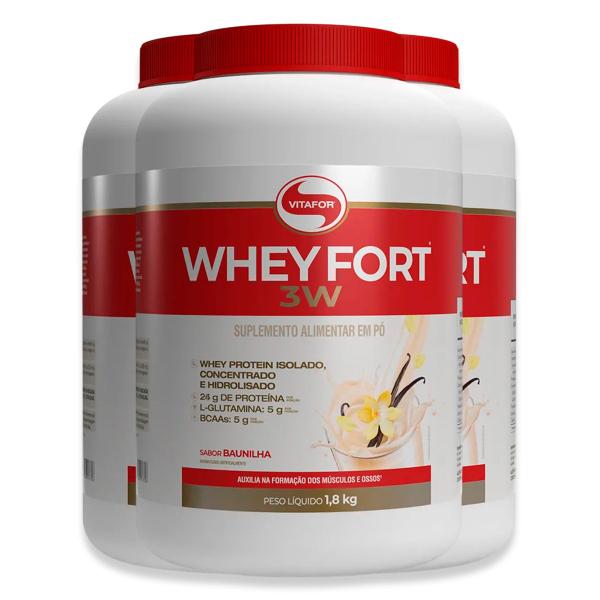 Imagem de Kit 3 Whey Fort 3W Vitafor Baunilha 1800g