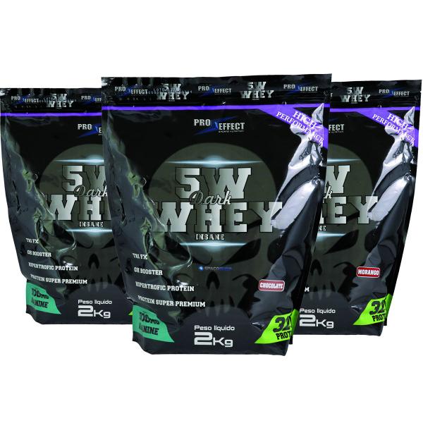 Imagem de Kit 3 Whey Protein 6kg Isolado 5w Dark Insane Morango