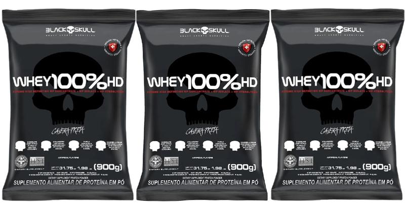 Imagem de Kit 3 wheys 100% hd black skull 900g - chocolate