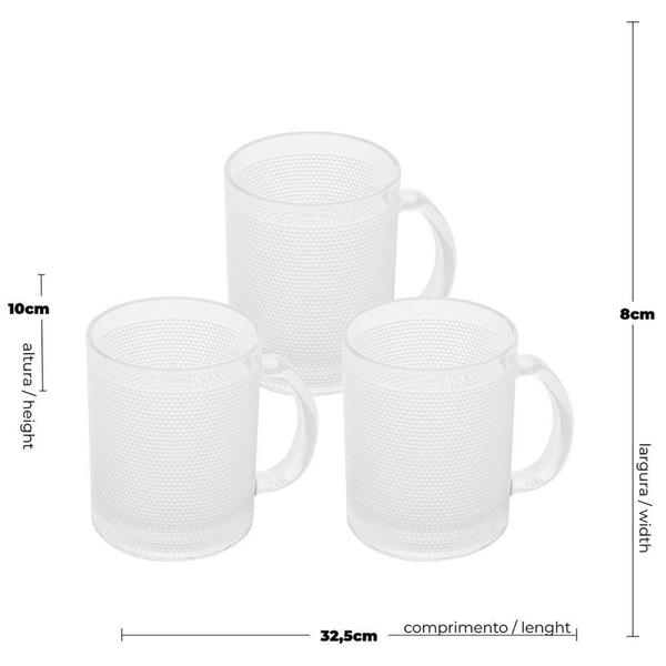 Imagem de Kit 3 Xícaras Caneca Vidro Decorada Café Capuccino Chá 320ml Lyor