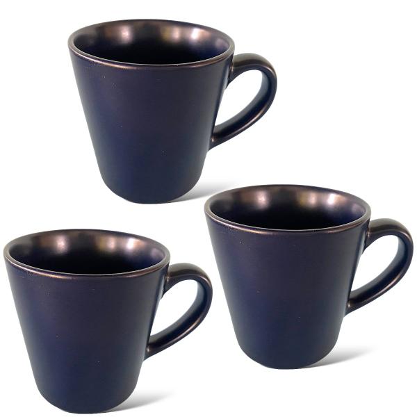 Imagem de Kit 3 Xicaras De Porcelana Para Café Conjunto Cozinha Preto Azulado