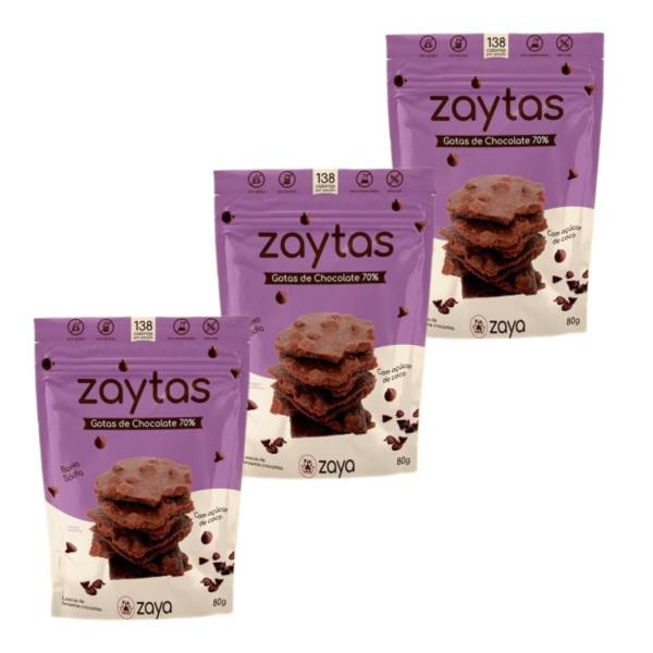 Kit 3 Zaytas Gotas De Chocolate 70% Lascas Brownie S/ Gluten 85g - Zaya Imagem de Kit 3 Zaytas Gotas De Chocolate 70% Lascas Brownie S/ Gluten 85g
