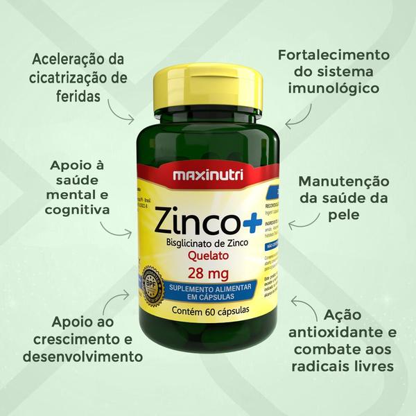 Kit 3 Zinco+ 28mg com 60 Capsulas Maxinutri Imagem de Kit 3 Zinco+ 28mg com 60 Capsulas Maxinutri