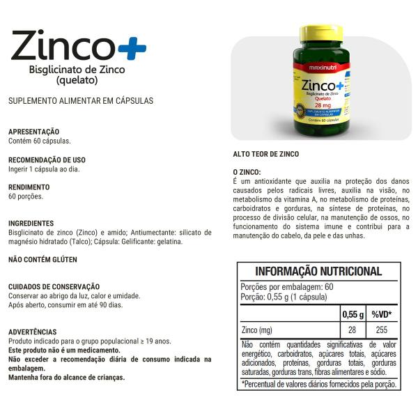 Kit 3 Zinco+ 28mg com 60 Capsulas Maxinutri Imagem de Kit 3 Zinco+ 28mg com 60 Capsulas Maxinutri