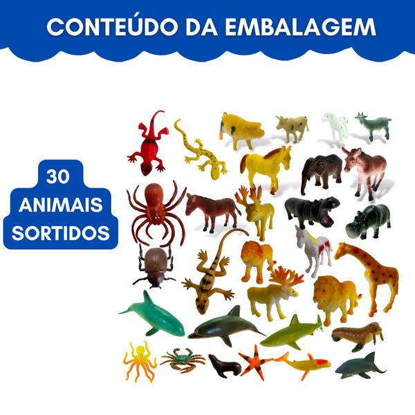 Imagem de Kit 30 Animais Brinquedo Fazenda Bichinhos Floresta Marinho