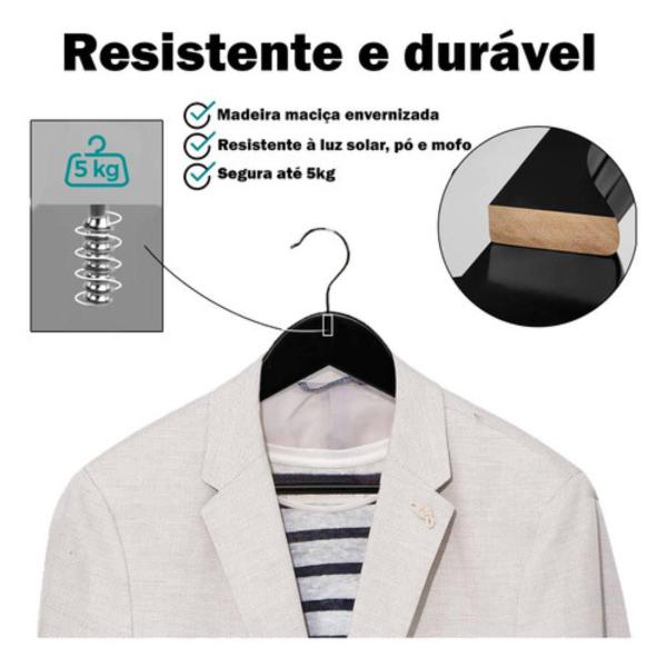 Imagem de Kit 30 Cabide De Madeira Preto Resistente Ótima Qualidade