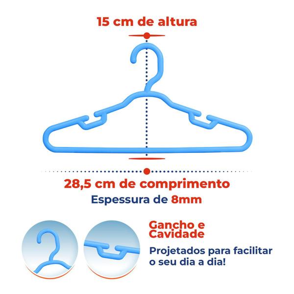 Kit 30 Cabide Infantil Reforçado Azul 8mm - Amilplast Imagem de Kit 30 Cabide Infantil Reforçado Azul 8mm