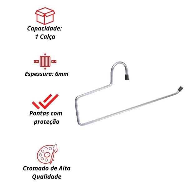 Imagem de Kit 30 Cabides Calceiros - Cabide Para 1 Calça Cromado 6Mm