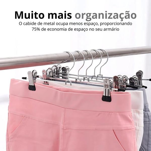 Imagem de Kit 30 Cabides Presilhas Metal Cromado Calças Saia Bermuda Vestido